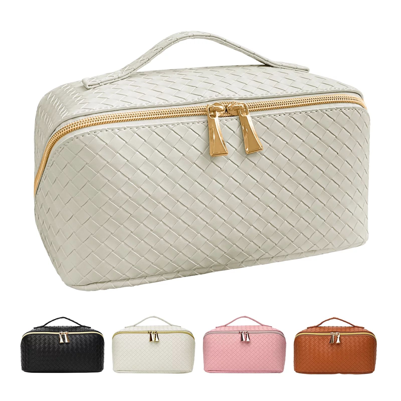 Charlore Large Capacity Travel Makeup Bag,Portable PU Leather Waterproof Cosmetic Bag,Large Openi... | Walmart (US)