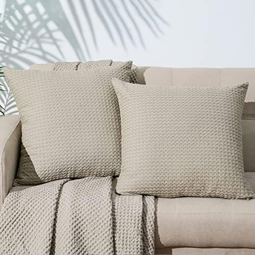 PHF 100% Cotton Waffle Weave Throw Pillow Cover, 22" x 22", 2 Pack Elegant Home Decorative Square... | Amazon (CA)