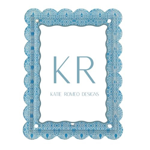 Katie Romeo Designs Scalloped Magnetic Acrylic Picture Frame, Geometric Blue and White, 5x7, Grandmillennial Geometric Art Pattern, Holds Vertical or Horizontal Photos | Amazon (US)