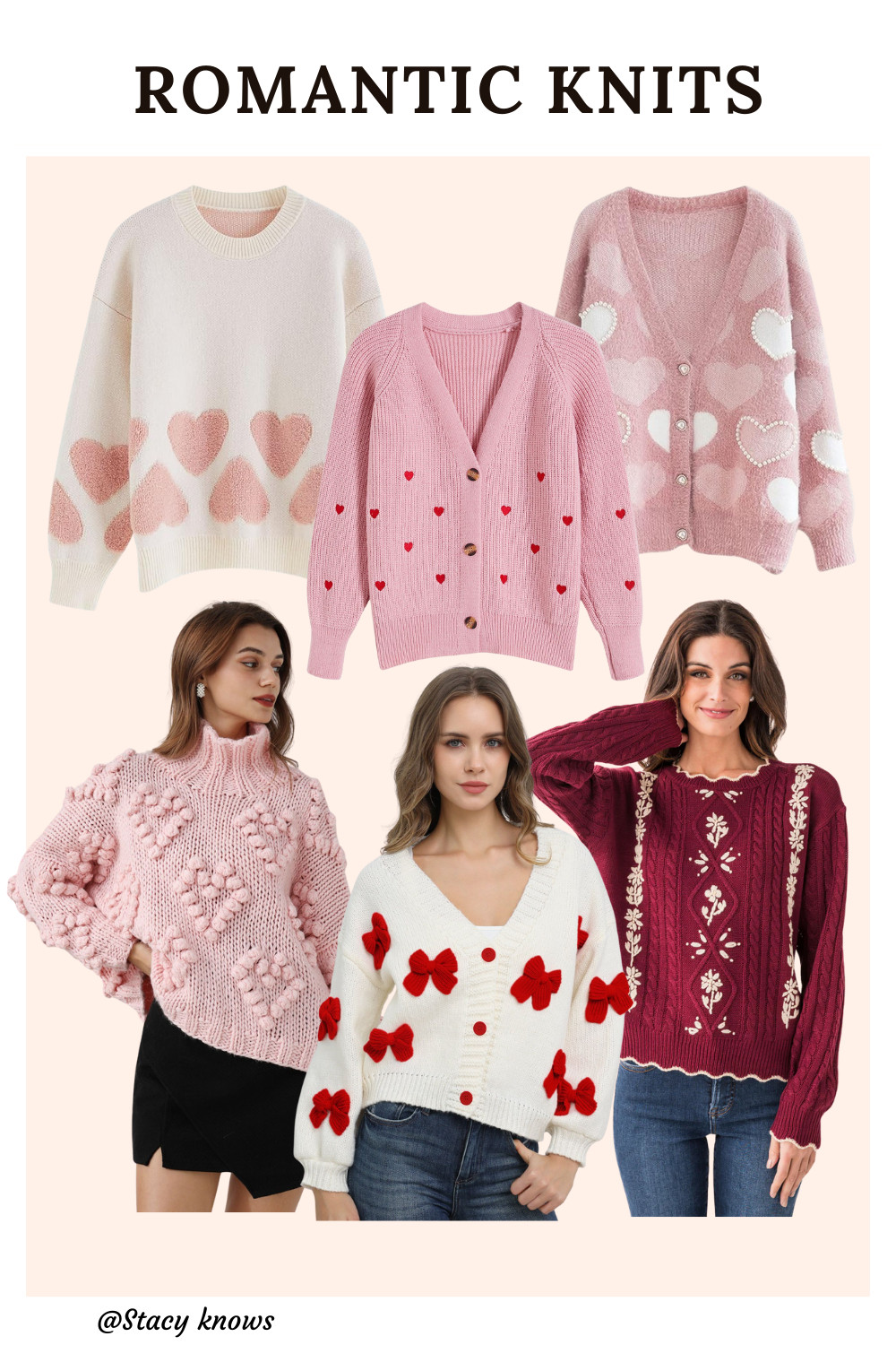 Soft textures and dreamy details. I’m falling in love with these romantic knit finds! From delicate pointelle stitches to feminine bow accents and soft hues, these pieces add the perfect touch of "pretty" to your winter-to-spring transition. Shop the collection on my LTK!
#LTKstyletip #RomanticStyle #Knitwear #SoftAesthetic #CozyChic #FemmeFashion #WinterStyle #SpringTransition #GirlyStyle #LTKfinds #BowDetails 

 #LTKValentine #LTKPetite #LTKPlusSize