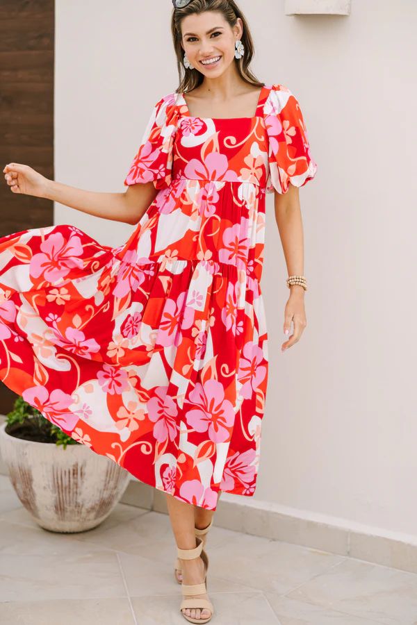 It's All For You Red Floral Midi Dress | The Mint Julep Boutique