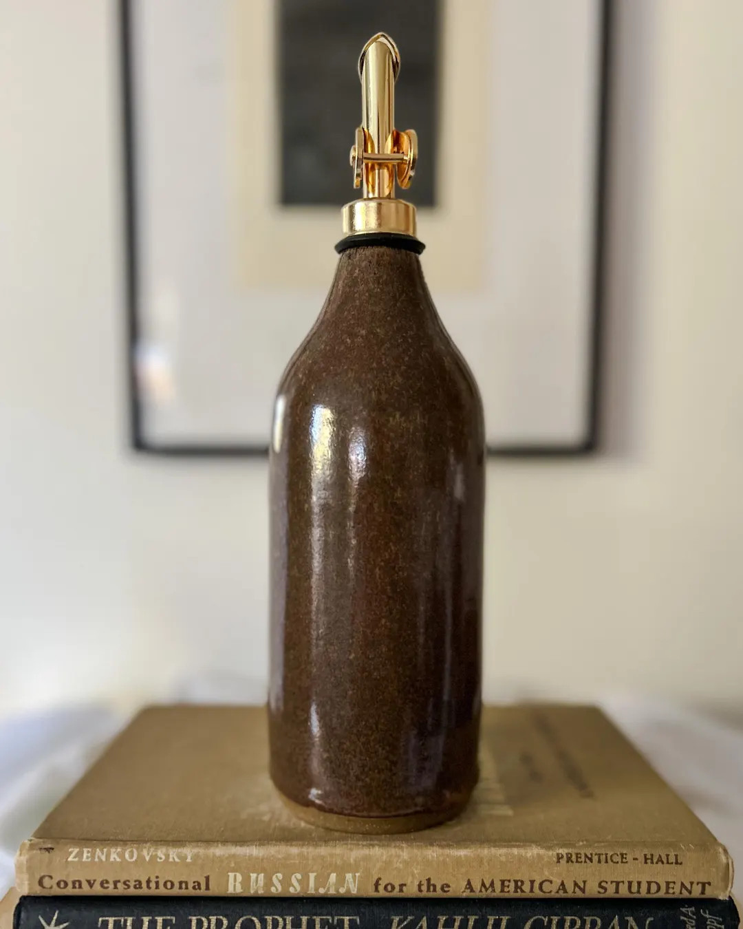 Handmade Dark Olive Green Ceramic Cruet - Olive Oil Bottle Dispenser With Gold Spout - Etsy | Etsy (US)