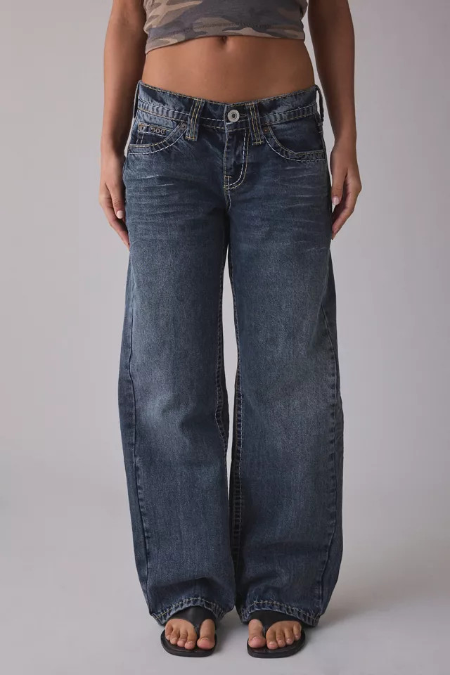 BDG Kayla Contrast Stitch Low-Rise Jeans in Indigo, Women's at Urban Outfitters | Urban Outfitters (US and RoW)
