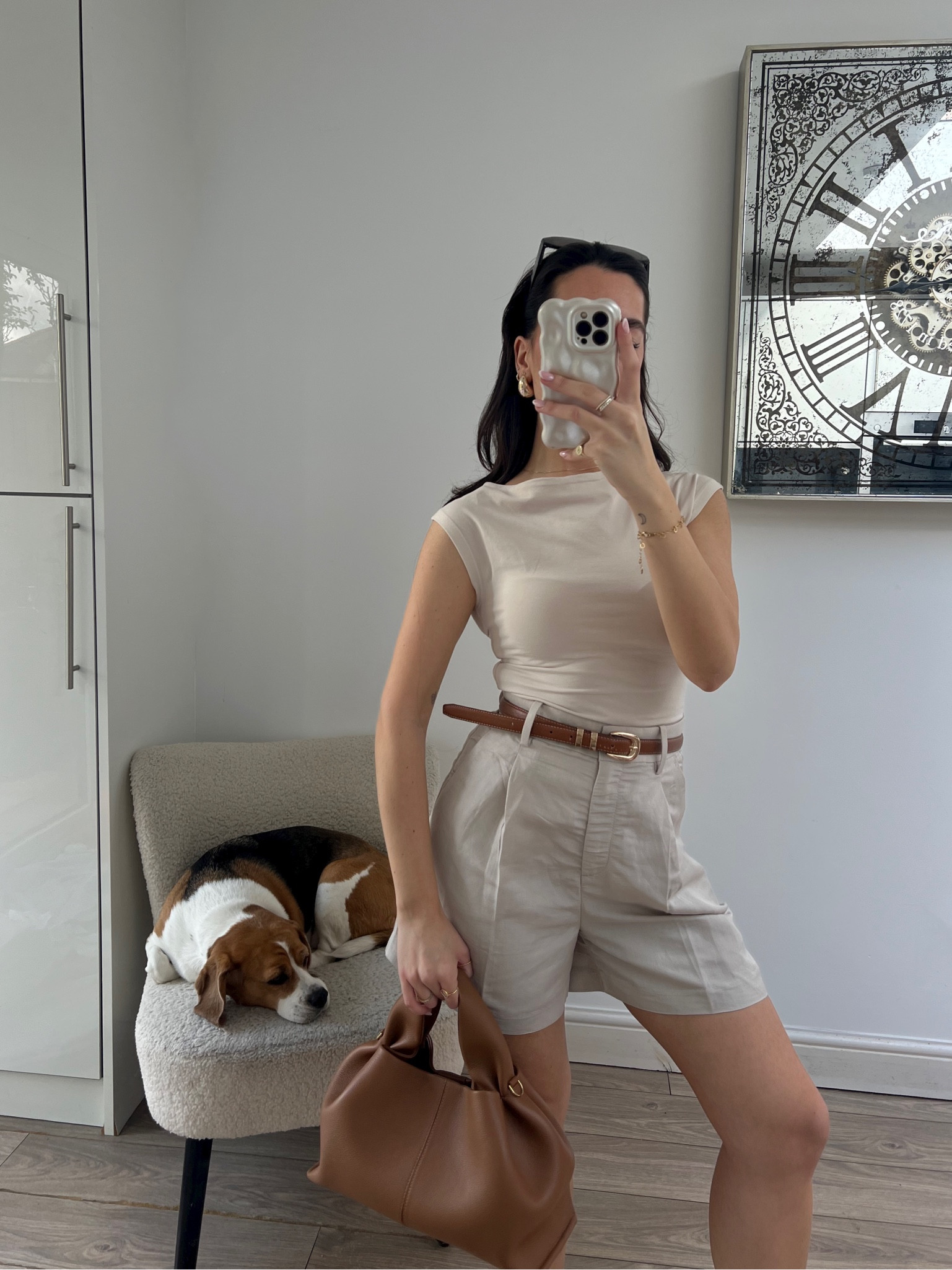 Neutral summer outfit, linen shorts, brown belt, tan belt, tan bag, neutral style, h&m

#LTKeurope #LTKsummer #LTKspring