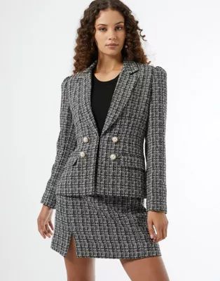 Miss Selfridge boucle double breasted blazer in black | ASOS (Global)