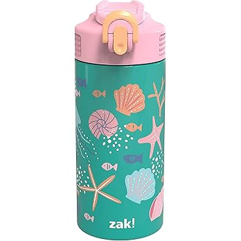 Zak Designs Shells 14 oz Double Wall Vacuum Insulated Thermal Kids Water Bottle, 18/8 Stainless S... | Amazon (US)