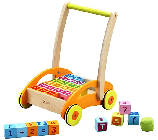 Classic World Toys Wood Baby Walker with Blocks - QVC.com | QVC