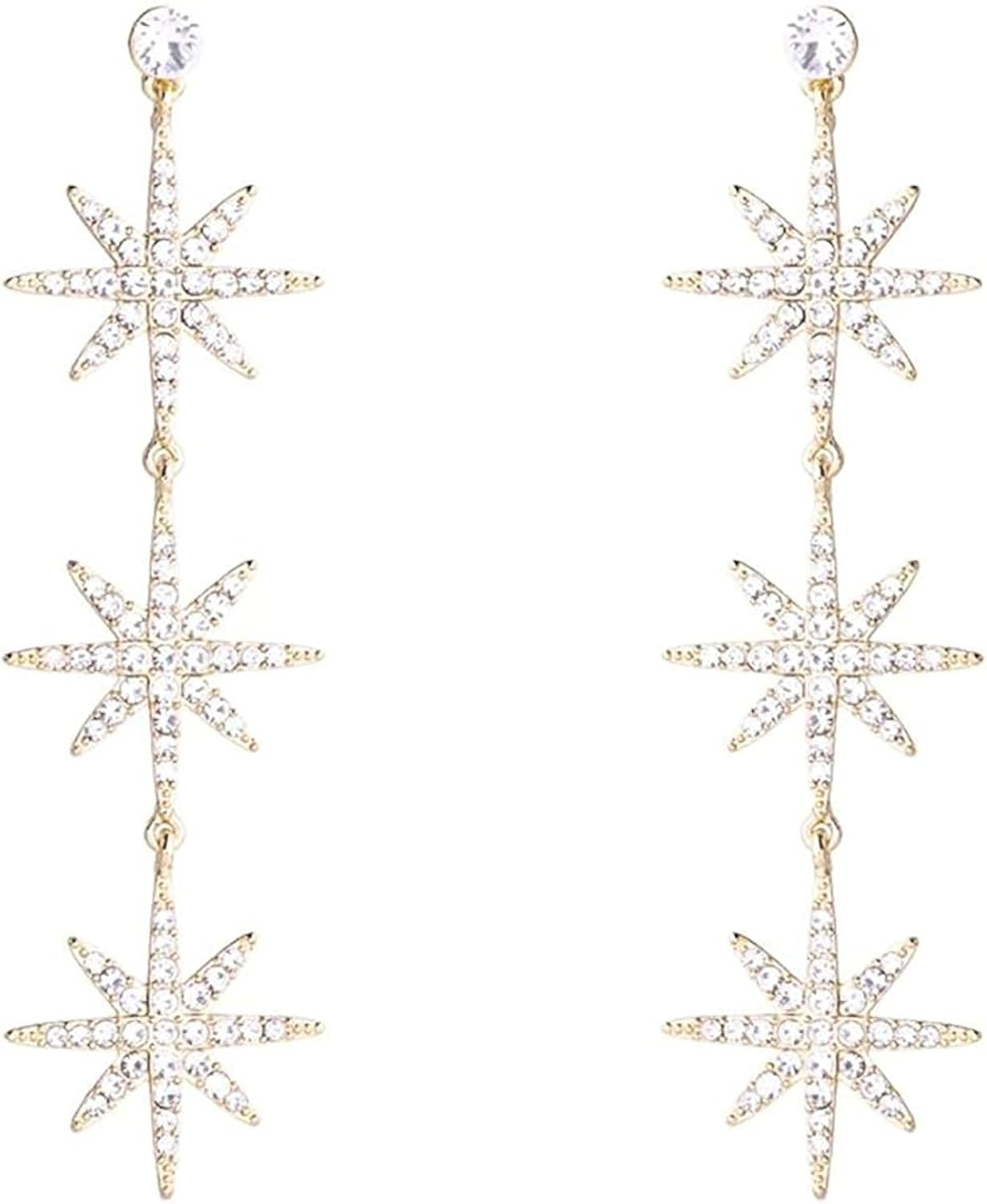 Blingsoul Gold 3 Christmas Stars Earrings - Silver Crystal 3 Hexagonal Snowflakes Dangling Wedding J | Amazon (US)