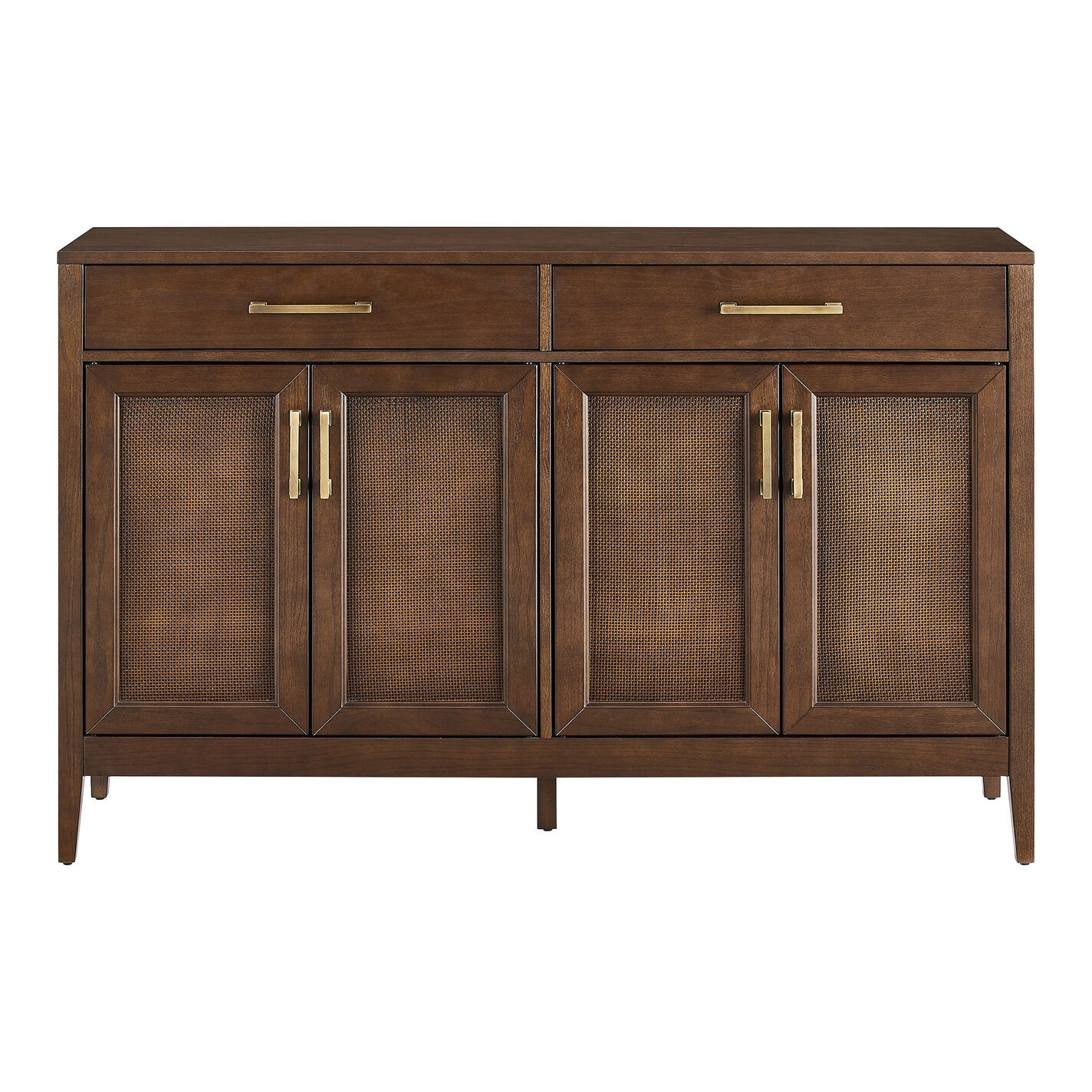 Ethan Dark Wood and Faux Rattan Storage Cabinet with Drawers | World Market