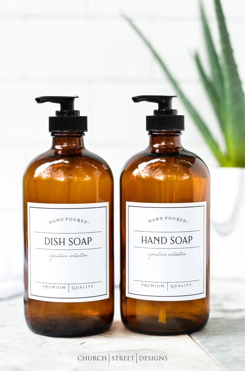 16oz Amber Glass Soap Dispenser Dish Soap Bottle With | Etsy | Etsy (US)