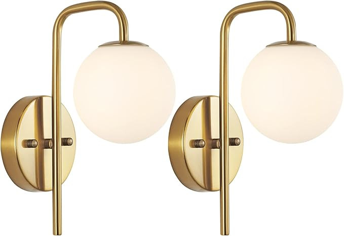 BYOLIIMA Modern Gold Globe Wall Sconce Set of 2 Industrial Mid Century Bathroom Vanity Wall Light... | Amazon (US)