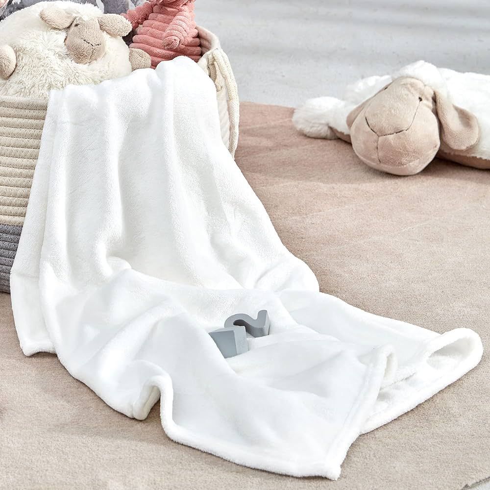 SLEEP ZONE Flannel Fleece Baby Sublimation Blanket 30x40 Inches - Soft Fuzzy Plush White Kids Bed... | Amazon (US)