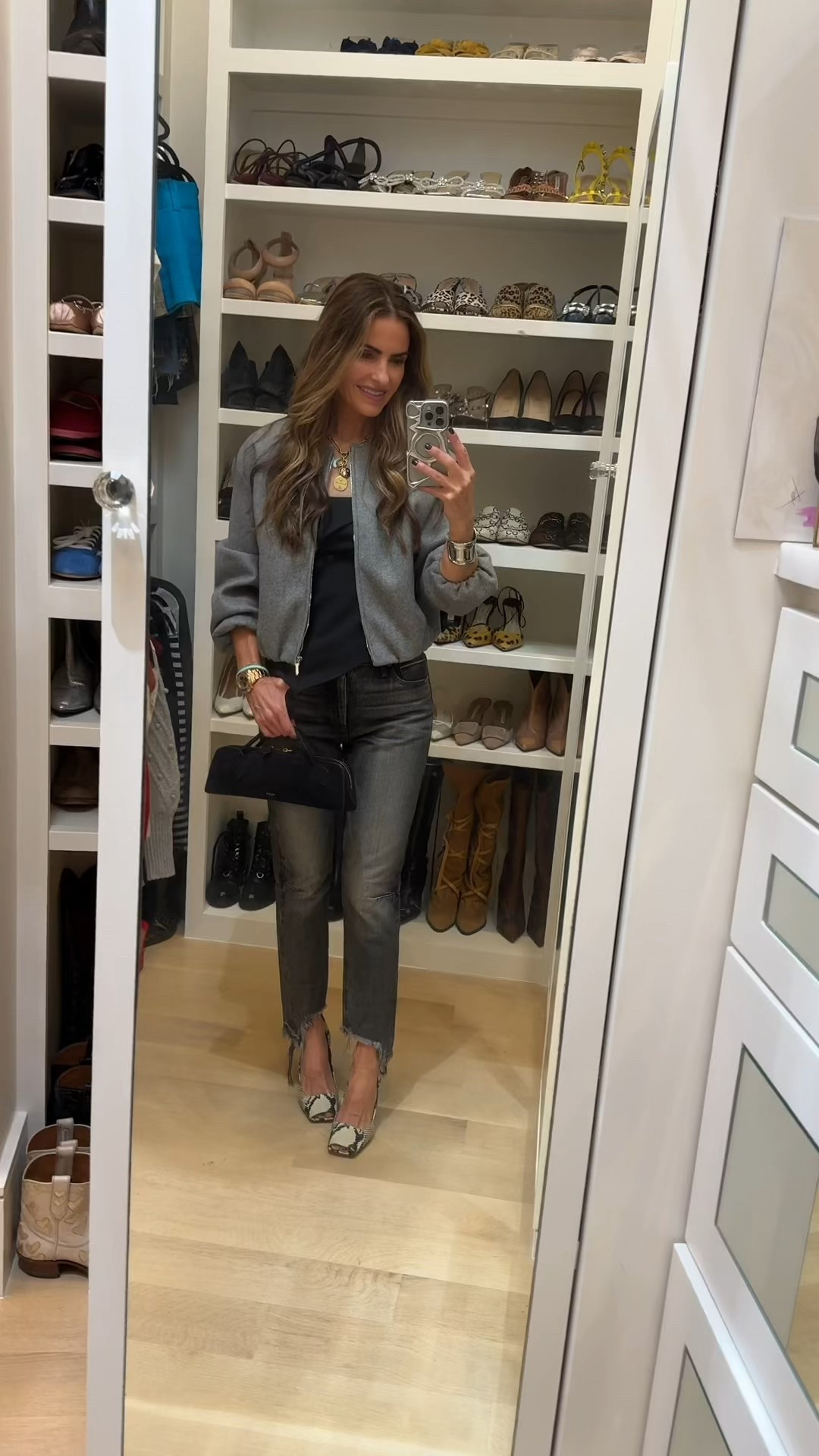 saturday look of the night🩶 get you a fab felt bomber that everyone loves without the high price! 

dress it up w denim, skirt or over a dress or down with your athleisure wear  

#LTKFindsUnder50 #LTKItBag #LTKShoeCrush