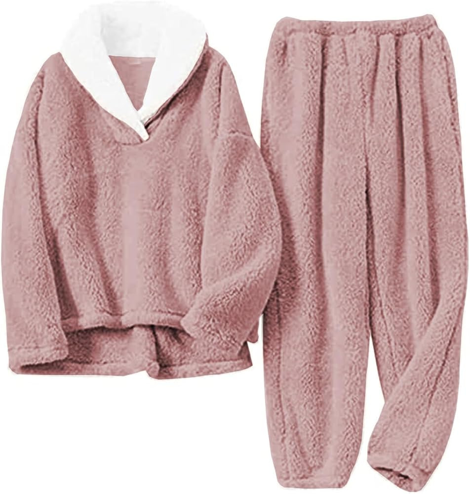 Peaceglad Women' s Fluffy Pajamas Set Fleece Pullover Pants Loose Plush Winter Chrismas Sleepwear | Amazon (US)