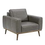 Amazon Brand – Rivet Modern Leather Living Room Accent Chair with Wood Base, 38.6"W, Gray | Amazon (US)