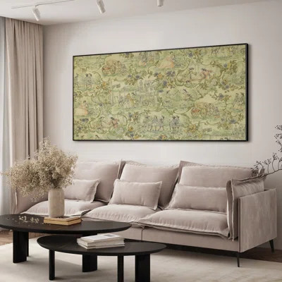 Extra Large Wall Art Fabric Print - Vintage Toile de Jouy Art, Pastoral Scene with Floral Scrolls and Historical Figures for Farmhouse Artwork Decor f | Wayfair North America