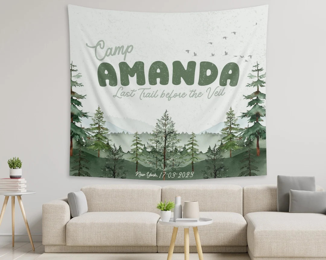 Custom Camp Bachelorette Banner, Mountain Camp Bach Party Signs, Camping Bachelorette Tapestry, B... | Etsy (US)
