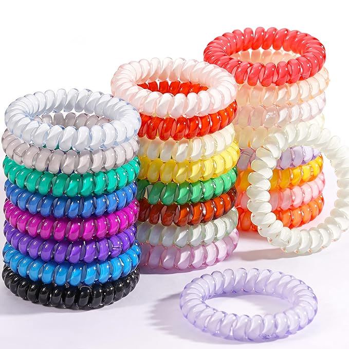 Spiral Hair Ties, DeD 24 Pcs No Crease Hair Ties,Phone Cord Elastic Hair Ties,Candy Colors Spiral... | Amazon (US)