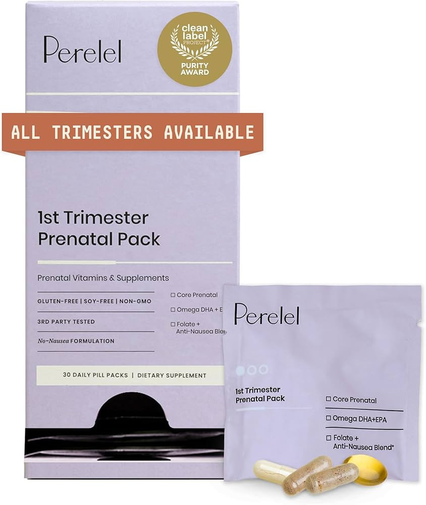 Perelel 1st Trimester Prenatal Pack, Multivitamin with Folate, Vitamin D, Omega 3, Iron & Ginger,... | Amazon (US)