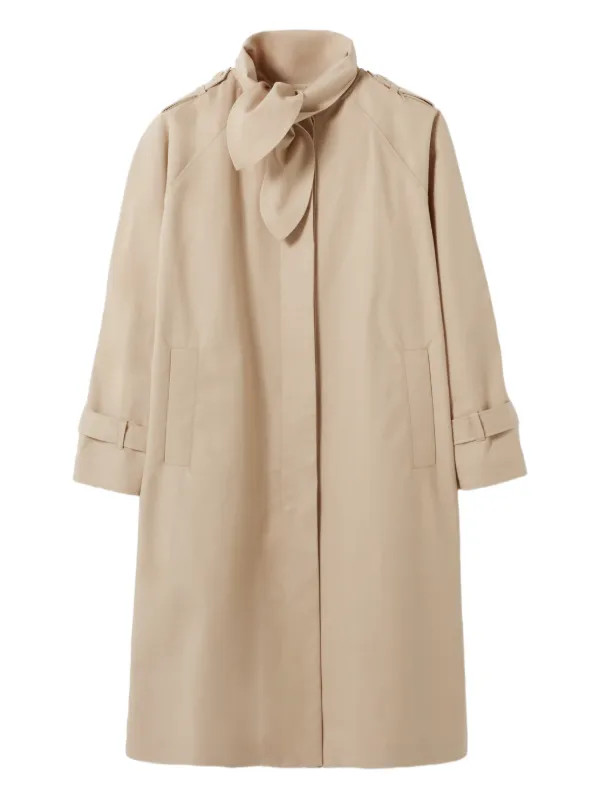 Claudie Pierlot tie-detail Cotton Trench Coat | Neutrals | FARFETCH UK | Farfetch Global