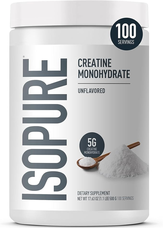 Isopure 100% Pure Creatine Monohydrate Powder, Sugar Free, Unflavored, 5g Creatine Monohydrate Pe... | Amazon (US)