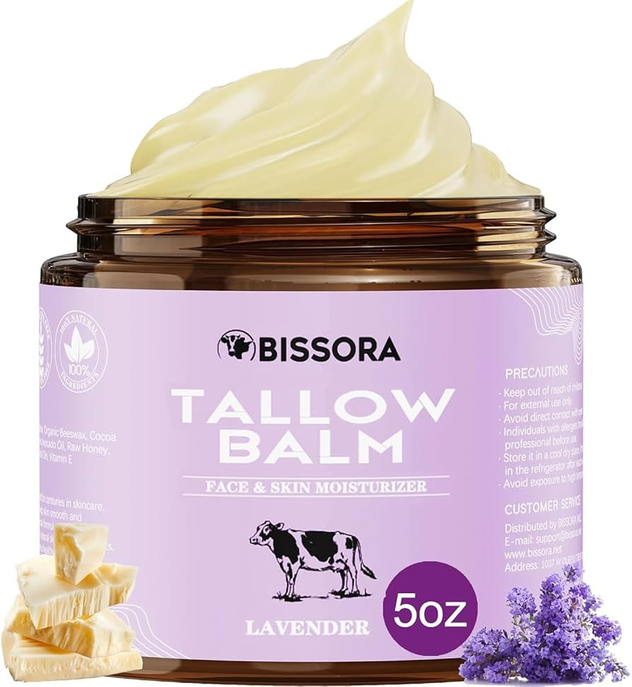 Beef Tallow for Skin, Organic Grass-Fed Beef Tallow Balm with Raw Honey & Jojoba Oil - Whipped Mo... | Amazon (US)