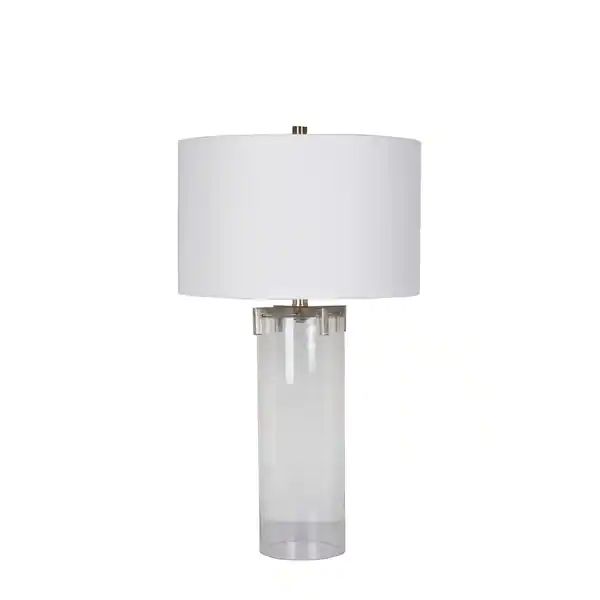 Clear Glass Base Table Lamp With A White Drum Shade - Overstock - 27587903 | Bed Bath & Beyond