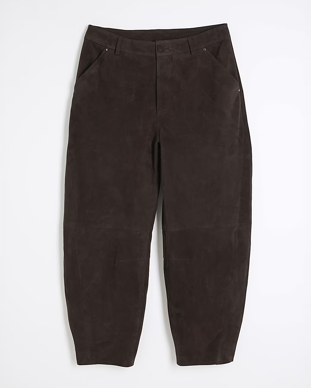 Brown Premium Suede Barrel Leg Trousers | River Island UK & IE
