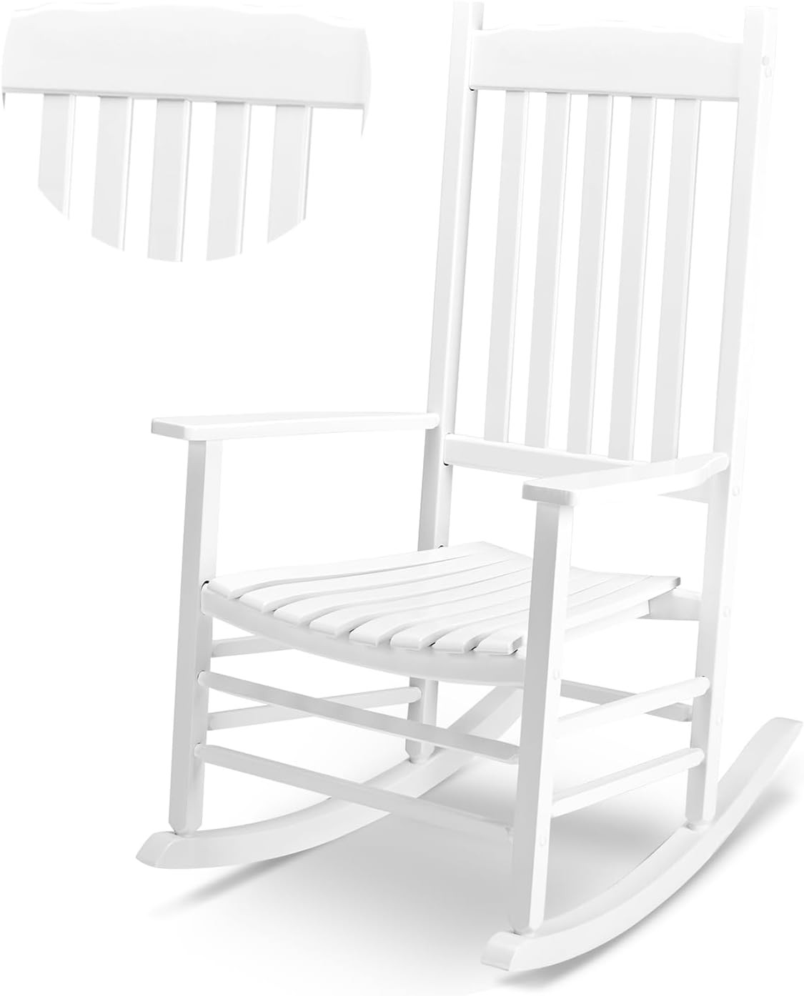 Outdoor Rocking Chair, Solid Wood High Back Rocker, White | Amazon (US)