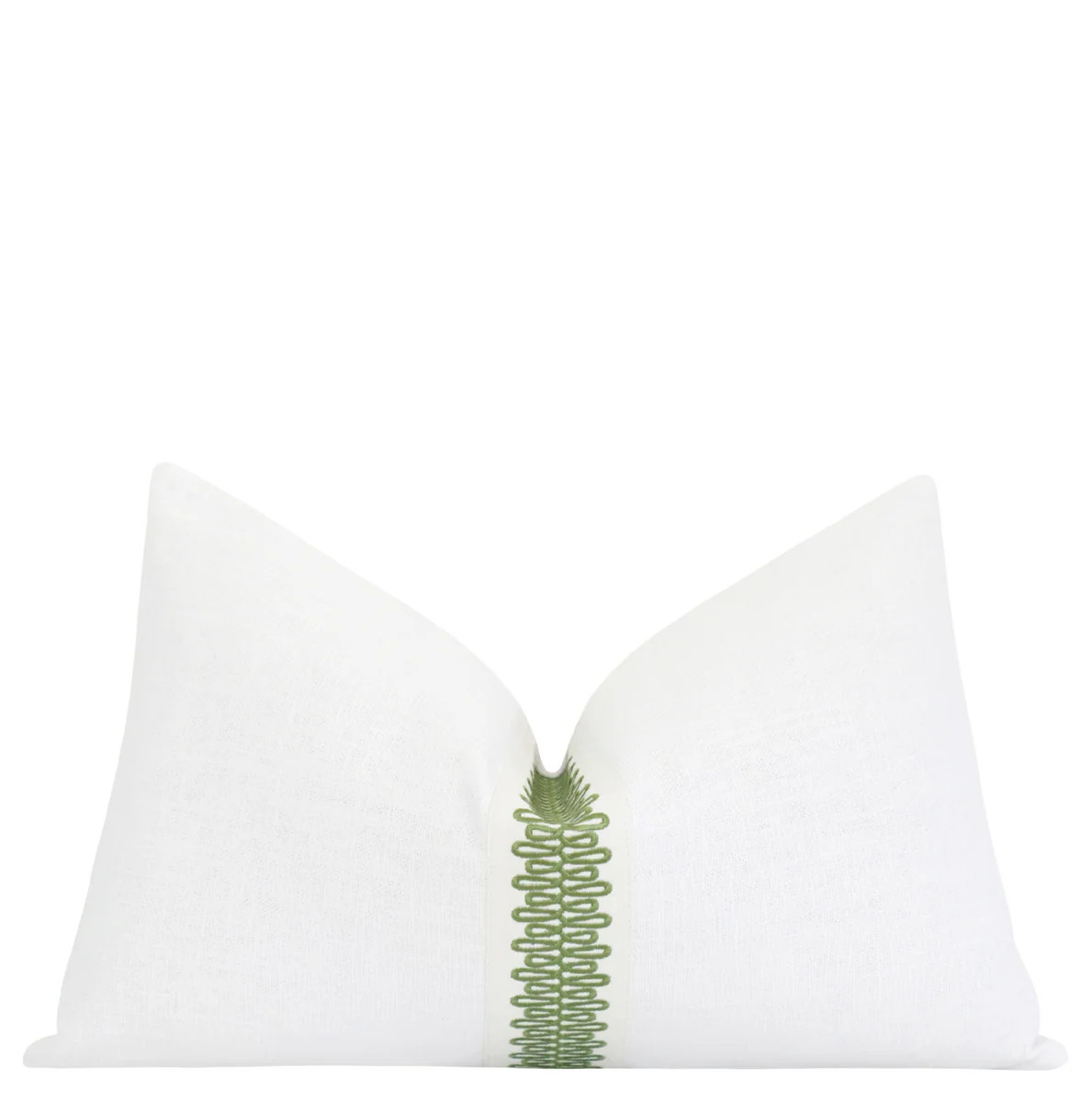White & Green Looped Trim Lumbar Pillow | Land of Pillows