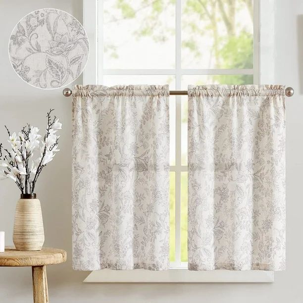 Curtainking Linen Kitchen Curtains 36 Inch Farmhouse Floral Print Tier Curtains Cafe Curtains Sma... | Walmart (US)