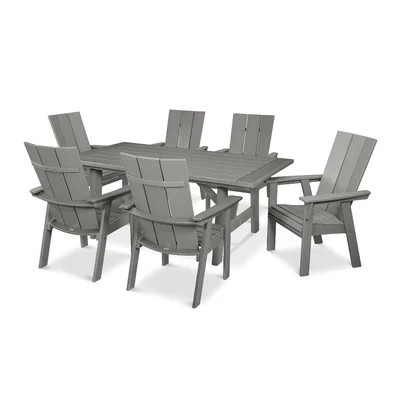 POLYWOOD Modern Curveback Adirondack 7-Piece Rustic Farmhouse Dining Set | Wayfair North America