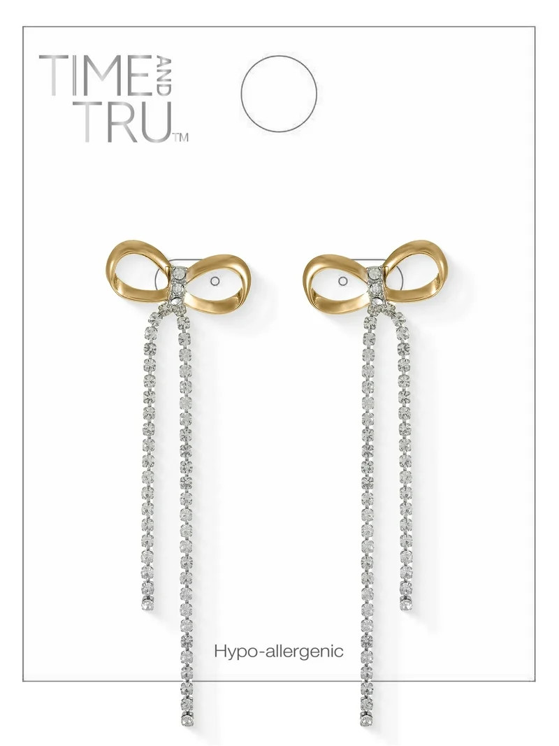 Time and Tru Mixed Metal Crystal Bow Earrings, 1 Pair | Walmart (US)