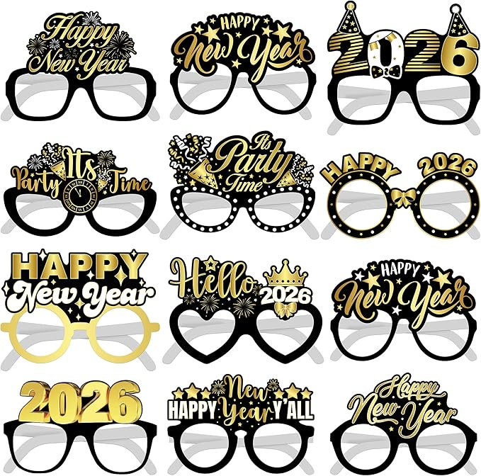 KatchOn, New Year Eve Glasses 2026 - Pack of 12 | New Years Eve Party Supplies 2026 | Black and G... | Amazon (US)