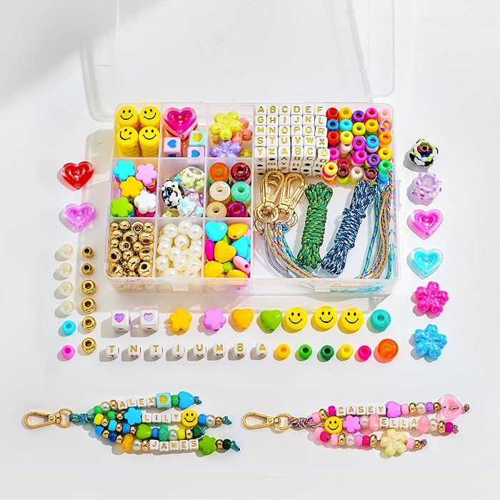 HolidayQbee DIY Bead Keychain Making Kit Beads-421PCS Beaded Bag Charm Making Kit Letter Alphabet... | Amazon (US)