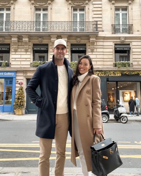 Kat Jamieson of With Love From Kat shares a winter outfit. Cashmere sweater, camel coat, men's wool coat, Hermes bag, Paris style, neutral style, couple style.

#LTKSeasonal #LTKstyletip #LTKmens