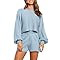 ZESICA Women's Casual Long Sleeve Solid Color Knit Pullover Sweatsuit 2 Piece Short Sweater Outfi... | Amazon (US)