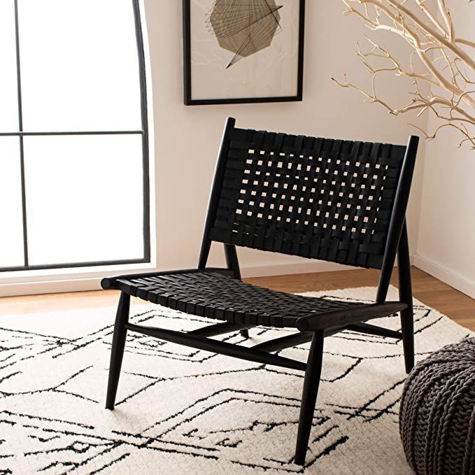 Safavieh Home Soleil Black and Black Leather Woven Accent Chair | Amazon (US)