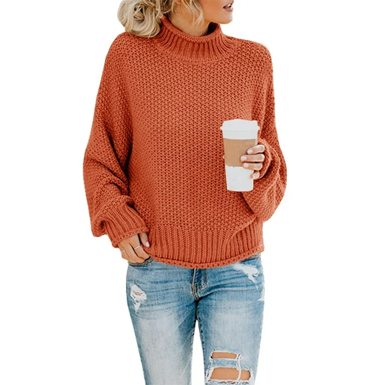 Sherrylily Fall Women Turtleneck Sweaters Batwing Pullover Winter Loose Knit Jumper | Walmart (US)