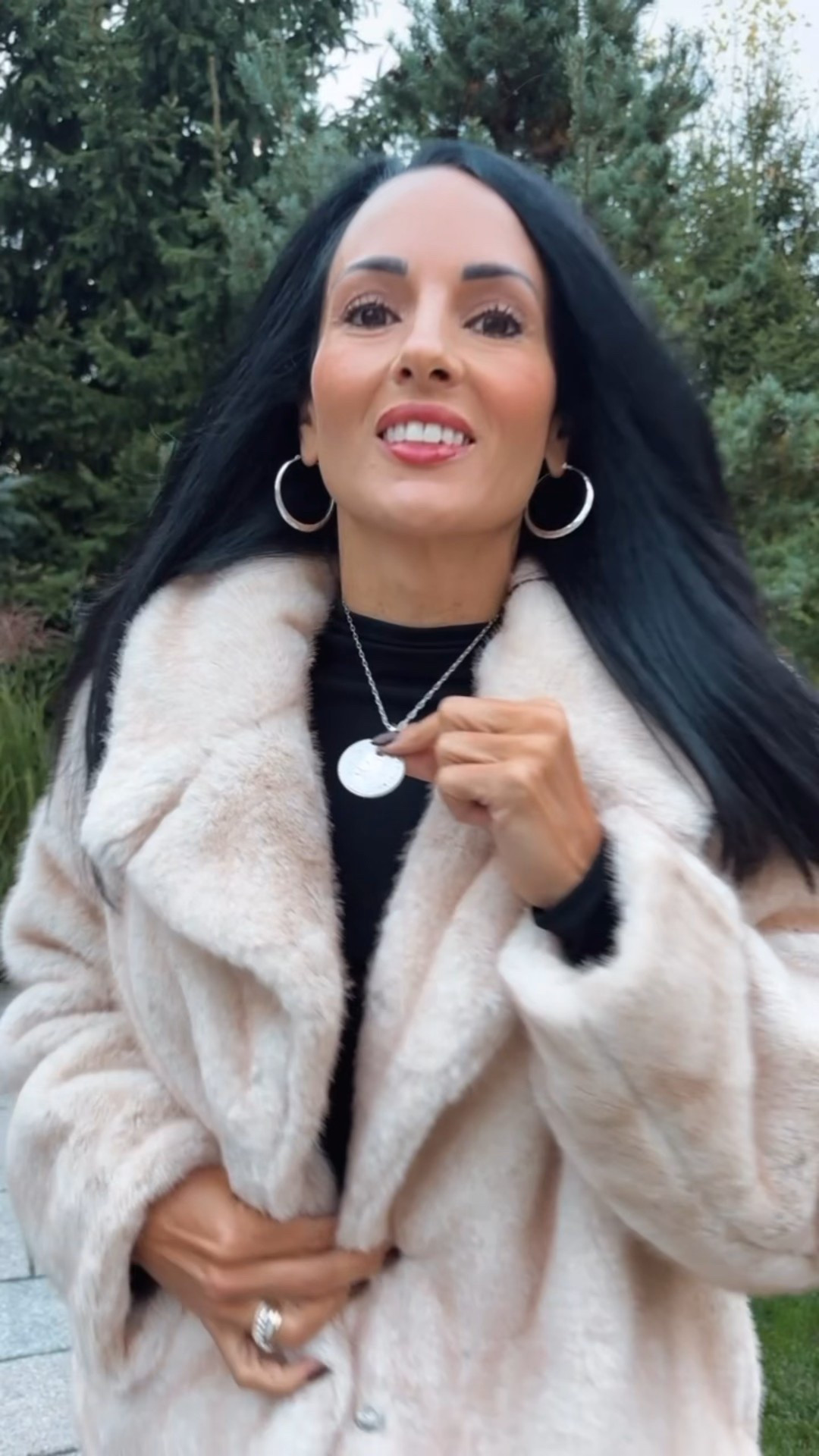 Medallion necklace horoscope necklace 
Off shoulder sweater 
Fur jacket 

#LTKGiftGuide #LTKStyleTip #LTKFindsUnder100