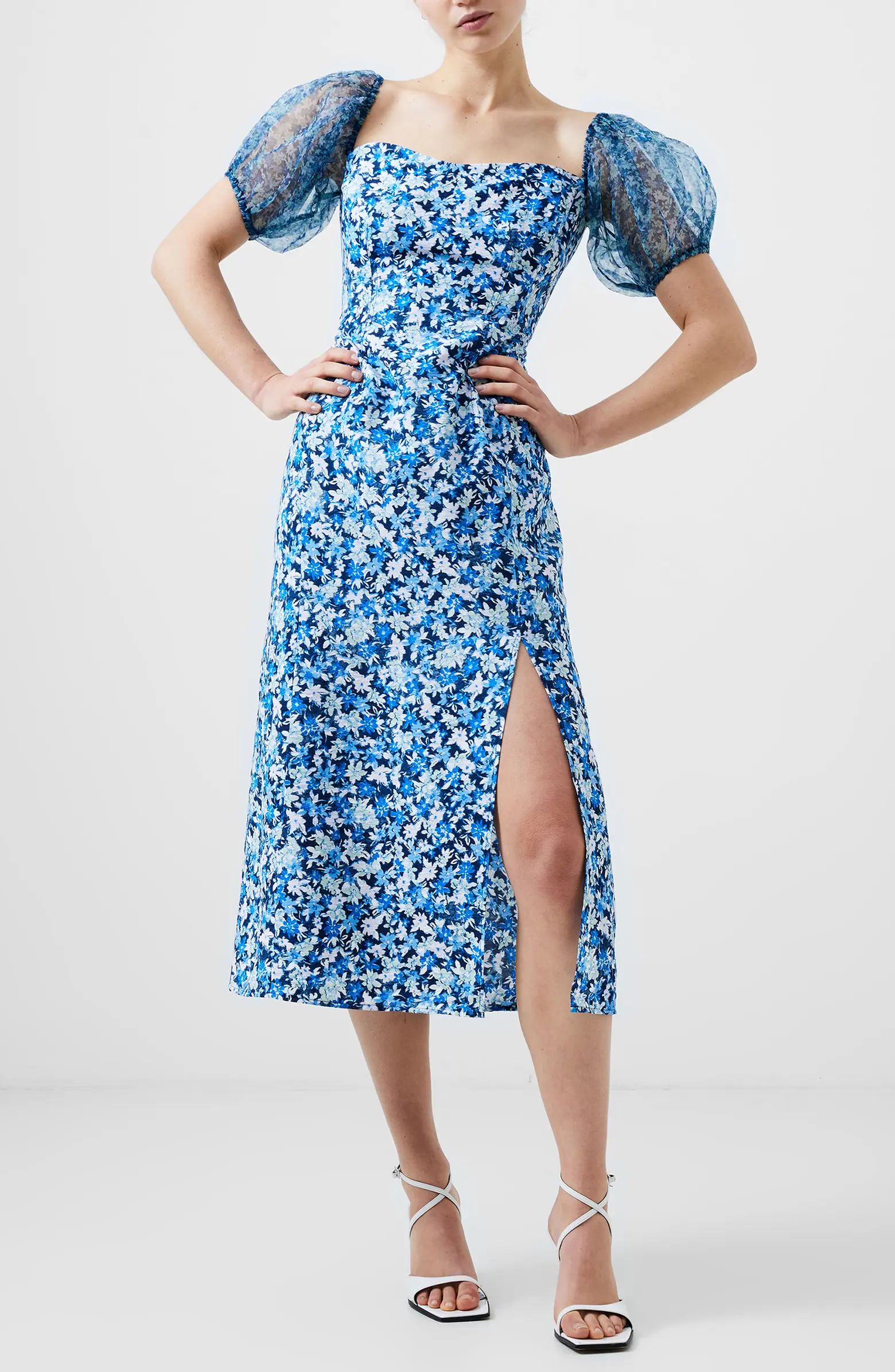 French Connection Clara Floral Puff Sleeve Midi Dress | Nordstrom | Nordstrom