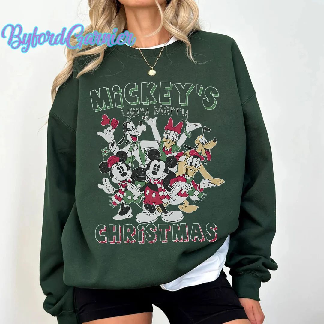 Disney Mickey's Very Merry Christmas Party Sweatshirt, Mickey And Friends Xmas Family Matching Te... | Etsy (US)