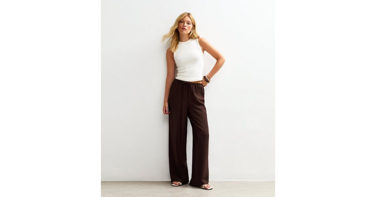 Brown Crinkle Texture Wide Leg Trousers | New Look | New Look (UK)
