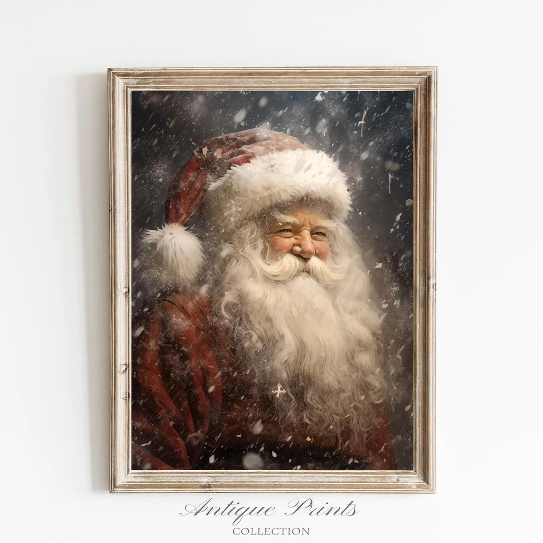 Santa Claus Portrait Print, Christmas Wall Art, Winter Holidays Painting, Farmhouse Christmas Dec... | Etsy (US)