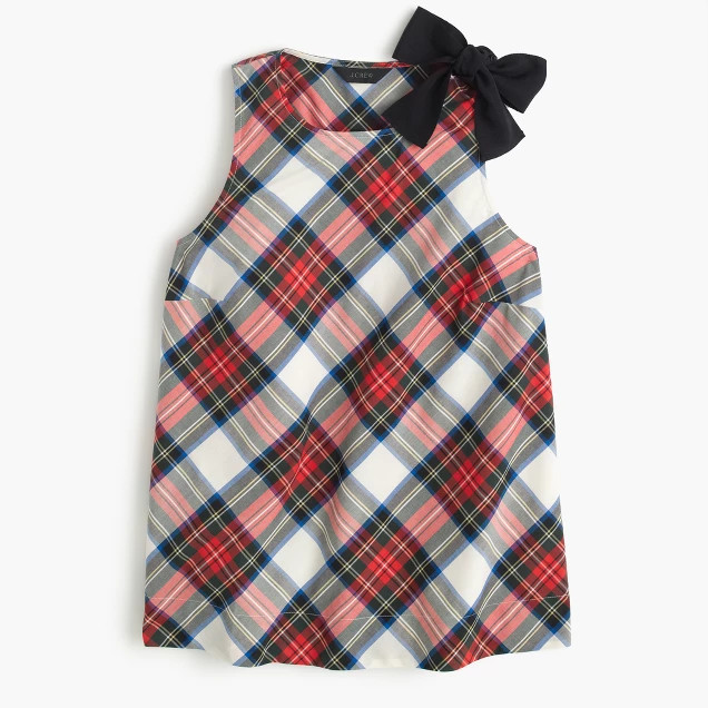 Bow-shoulder top in festive plaid | J.Crew US
