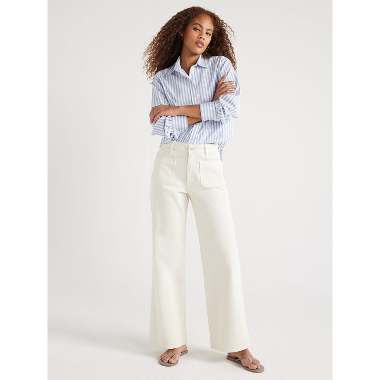 Free Assembly Women’s Cotton Cropped Button Down Shirt with Long Sleeves, Sizes XS-XXL | Walmart (US)