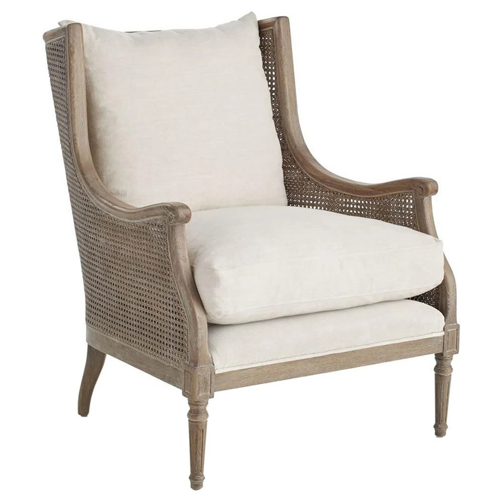 Will French Country Cream Performance Natural Grey Woven Cane Wing Chair | Kathy Kuo Home
