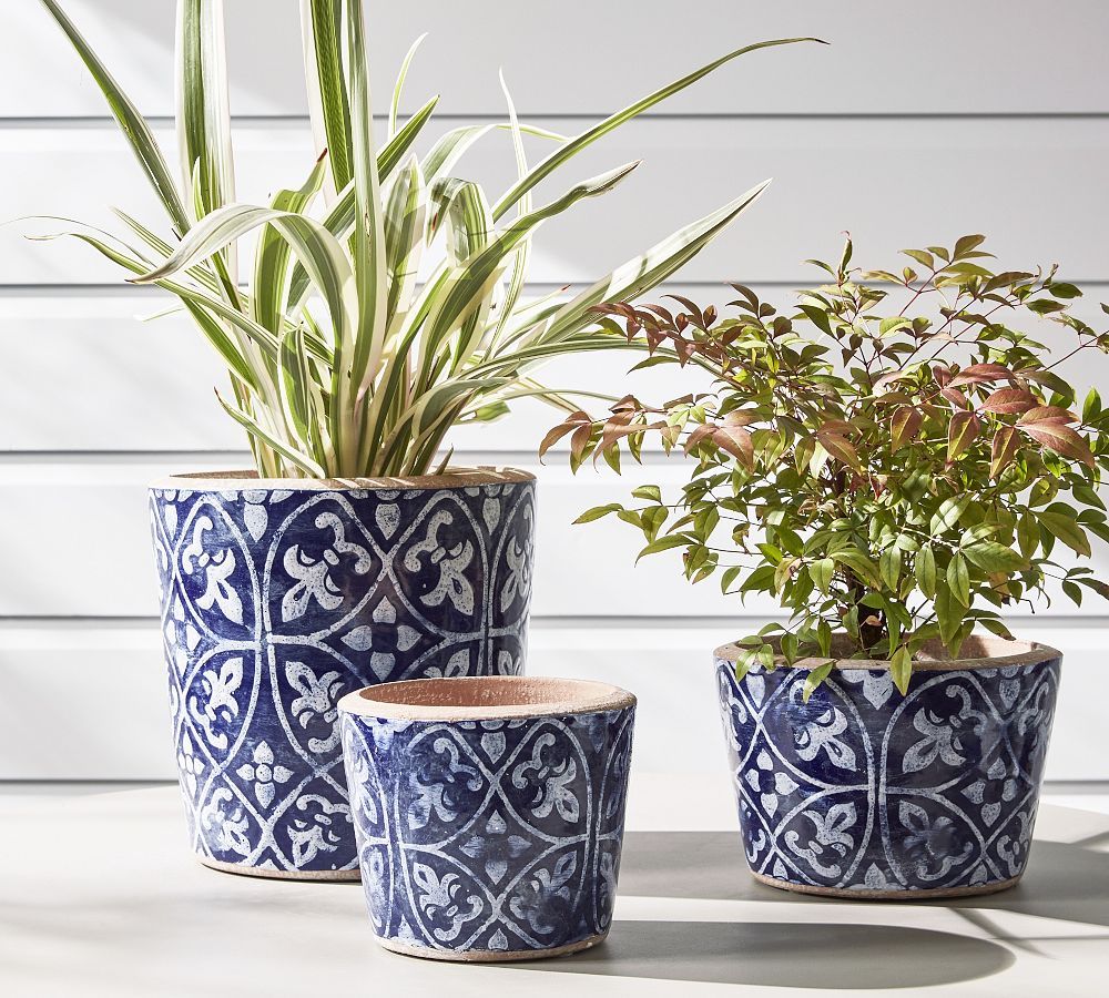 Ikat Tile Hand Painted Terracotta Outdoor Planters | Pottery Barn (US)