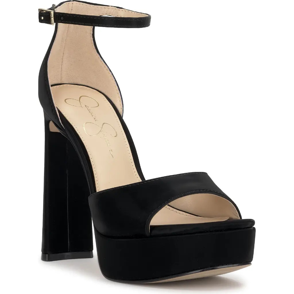 Jessica Simpson Telxia 2 Ankle Strap Platform Sandal in Black Satin at Nordstrom, Size 5 | Nordstrom