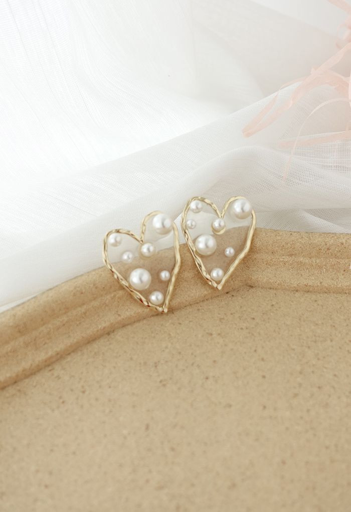 Pearl Trimmed Heart Earrings | Chicwish